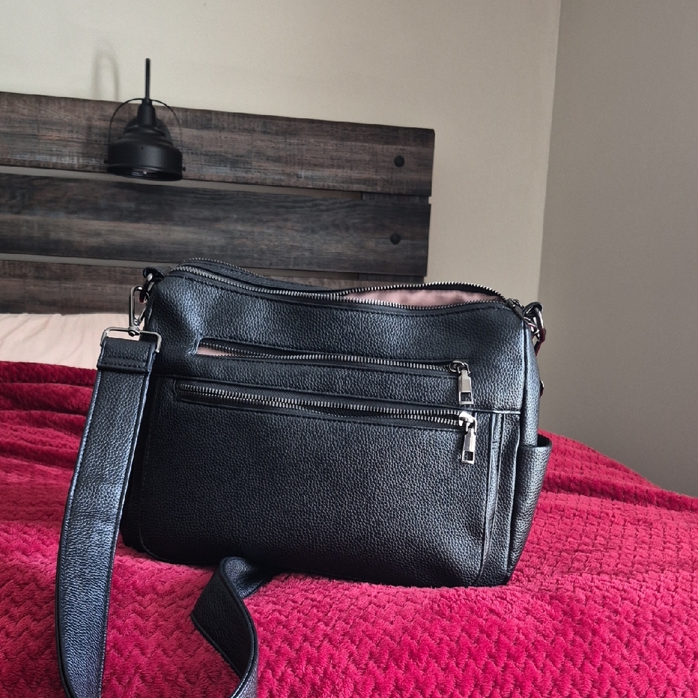 Black Faux Leather  Crossbody Bag